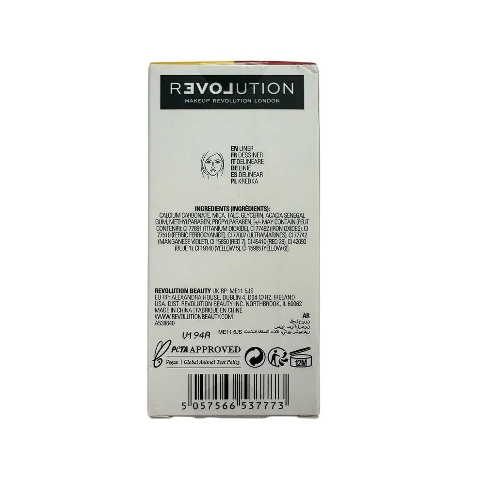Makeup Revolution NIB Water Activated Double Up Red Yellow Eyeliner .23 oz 6.8g